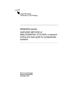 RESEARCH and the HARVARD METHOD of BIBLIOGRAPHIC
