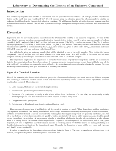 Laboratory 4: Determining the Identity of an Unknown Compound