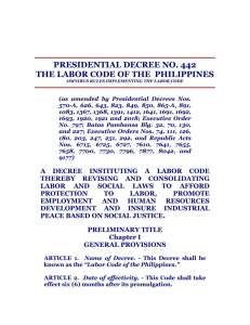 presidential decree no. 442 the labor code of the philippines