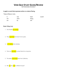 VERB QUIZ STUDY GUIDE/REVIEW