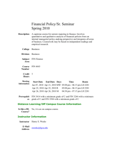 Financial Policy/Sr. Seminar Spring 2010