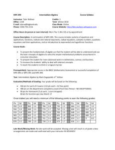 MPC 099 Intermediate Algebra Course Syllabus Instructor: Tyler