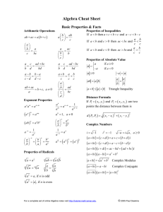 Algebra Cheat Sheet - Pauls Online Math Notes