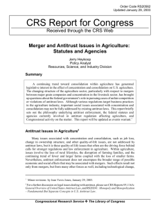 Merger and Antitrust Issues in Agriculture: Statutes and Agencies
