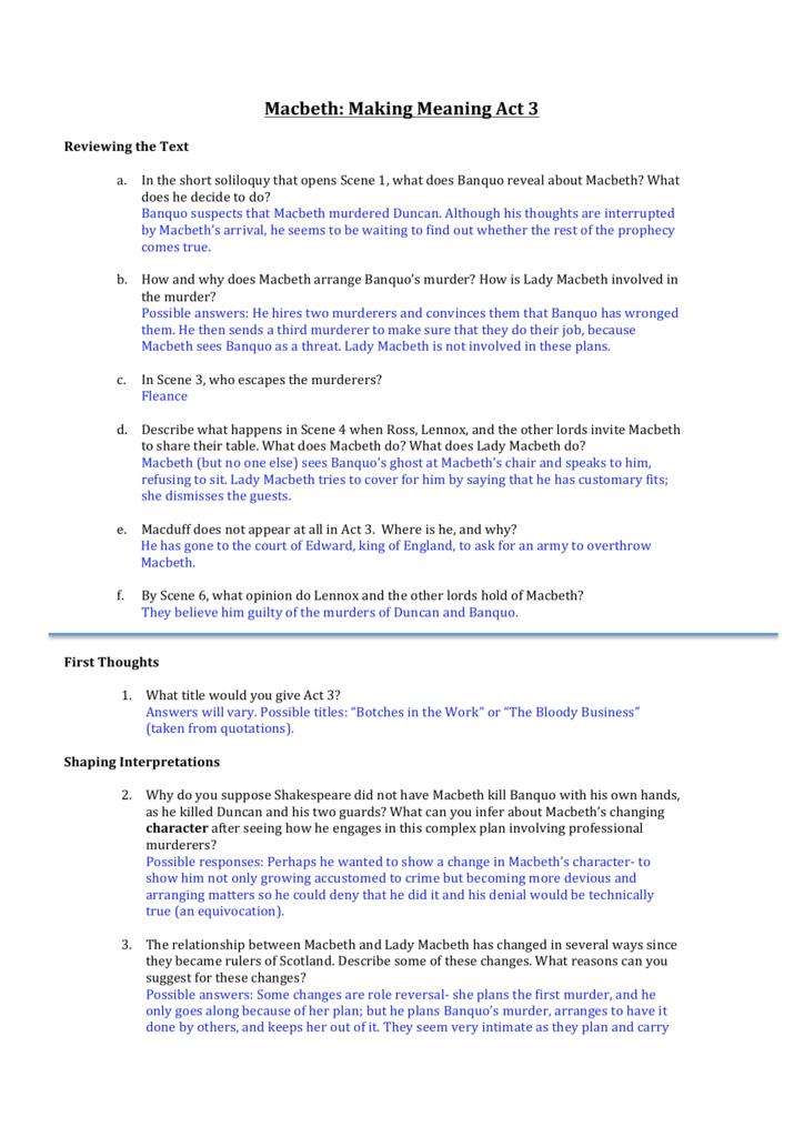 Macbeth Making Meaning Act 3