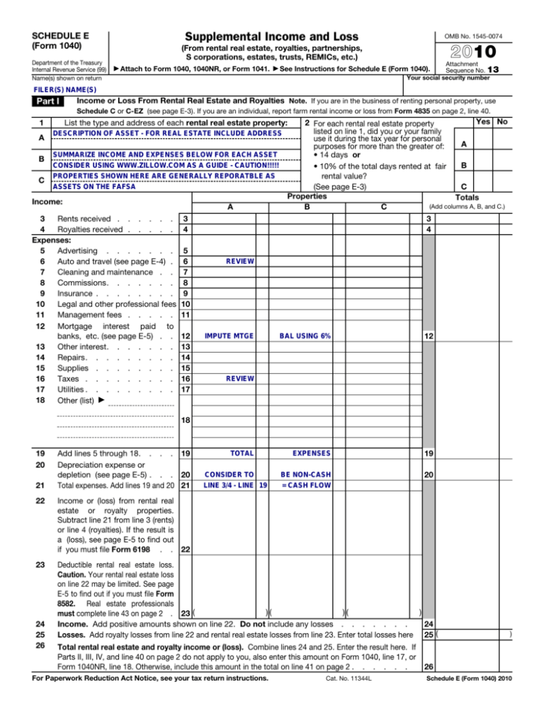 2010 Form 1040 (Schedule E)