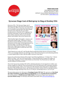 Syracuse Stage Cast of Hairspray to Sing at Destiny USA