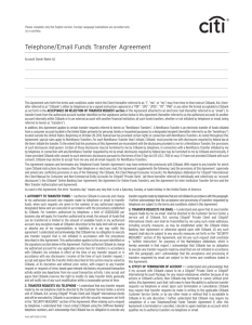 Telephone/Email Funds Transfer Agreement
