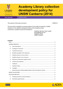 Academy Library collection development policy for UNSW Canberra