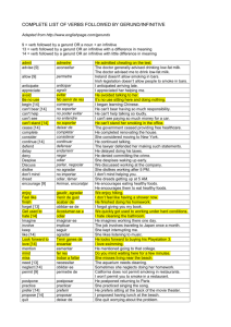 COMPLETE LIST OF VERBS FOLLOWED BY GERUND/INFINITIVE