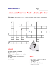 Intermediate Crossword Puzzle – Months of the Year