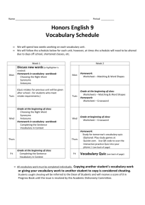 Honors English 9 Vocabulary Schedule