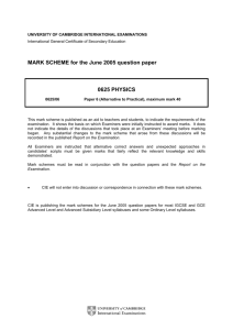 MARK SCHEME for the June 2005 question paper 0625 PHYSICS
