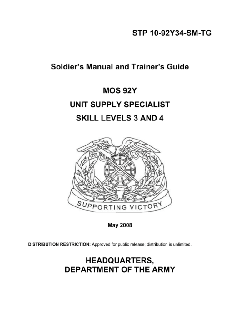 STP 10-92Y34-SM-TG Soldier's Manual and Trainer's