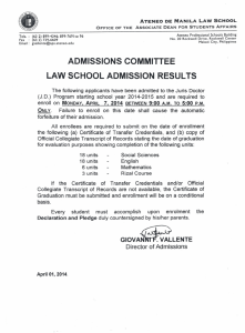 admissions committee law school admission results
