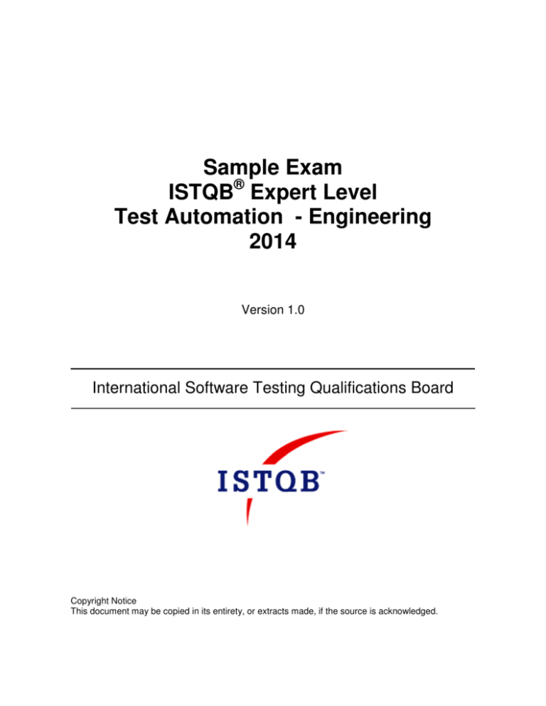 Sample Exam ISTQB Expert Level Test Automation