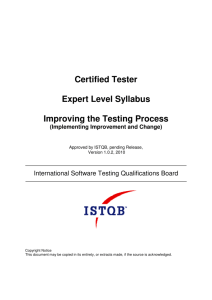 Certified Tester Expert Level Syllabus Improving the Testing