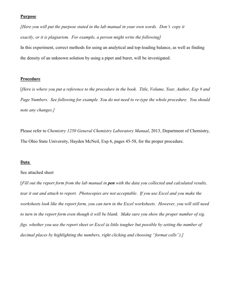 Lab Report Example - OSU Chemistry Inside Lab Report Template Chemistry