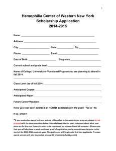 Hemophilia Center of Western New York Scholarship Application