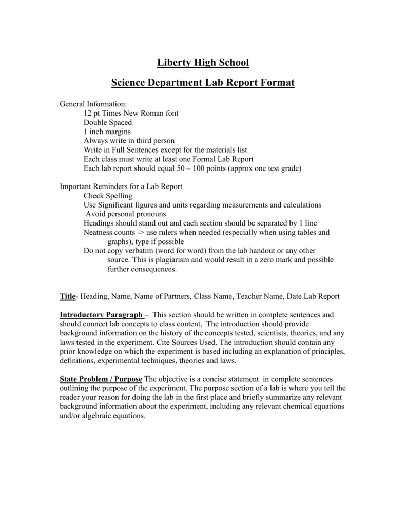 Science Department Lab Report Format