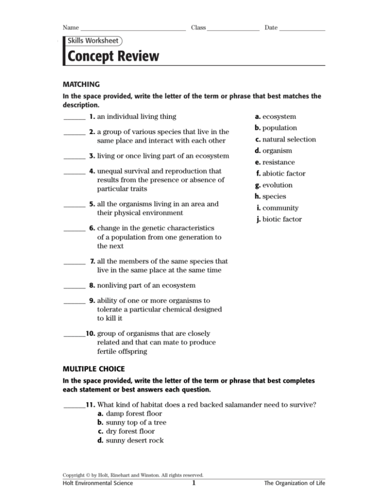 Skills Worksheet Concept Review Answer Key Studying Worksheets