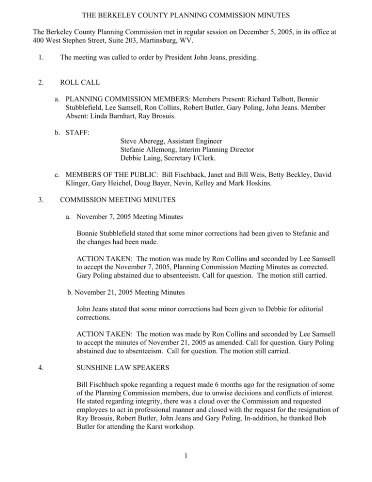 1 THE BERKELEY COUNTY PLANNING COMMISSION MINUTES