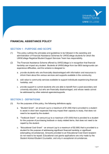 Financial Assistance Policy - University of Western Sydney