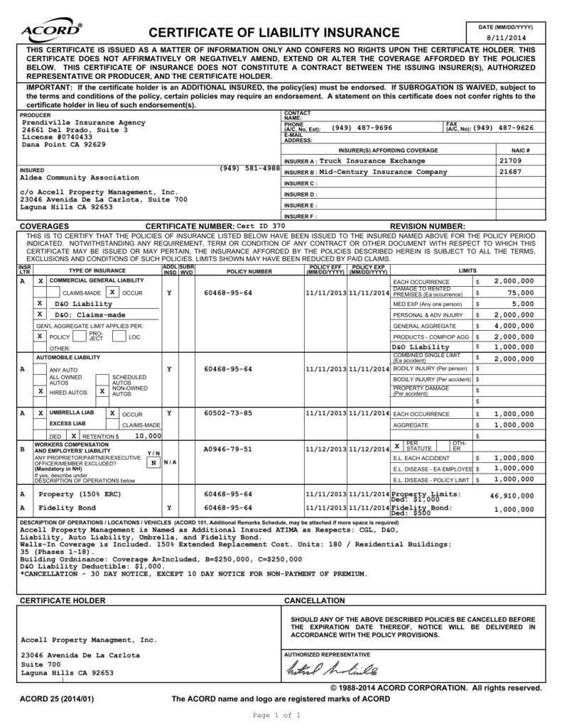 certificate of liability insurance