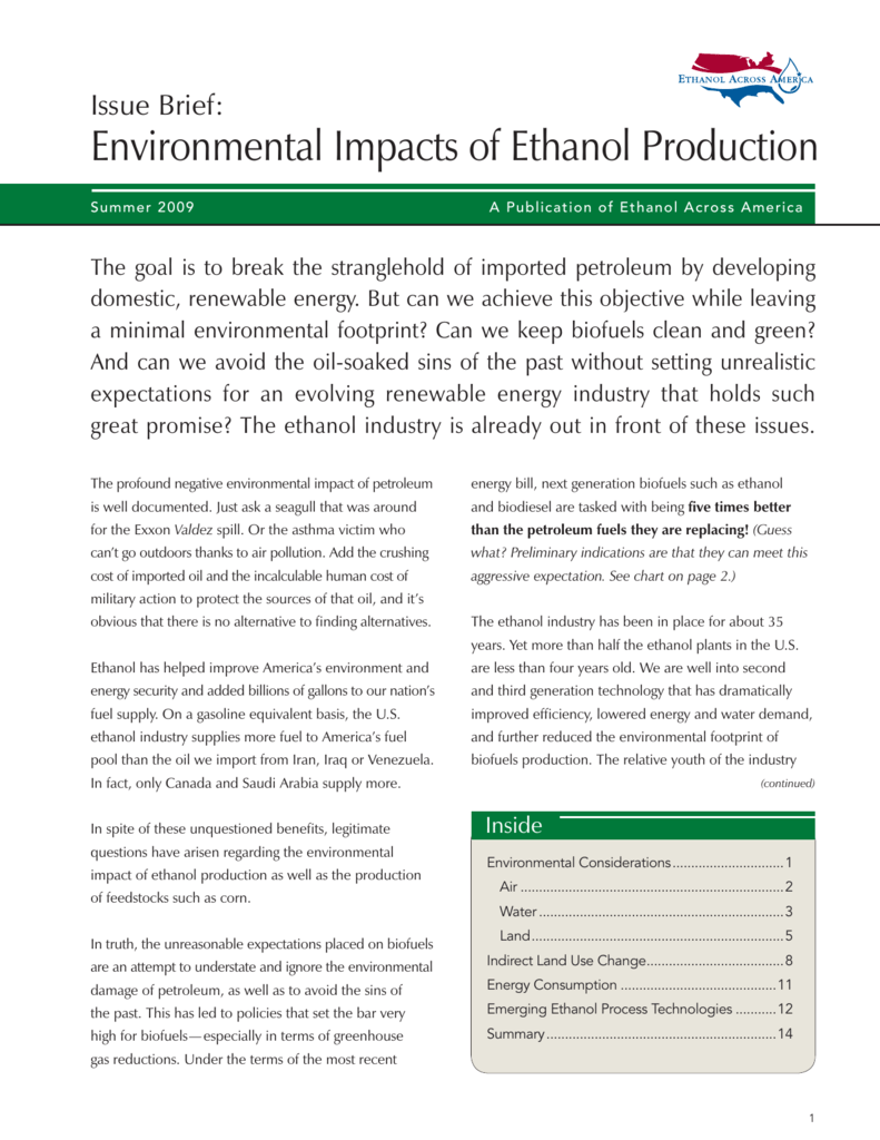 Environmental Impacts of Ethanol Production