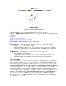 BIOL 161 Cell Biology & Genetics I: Biotechnology and Society
