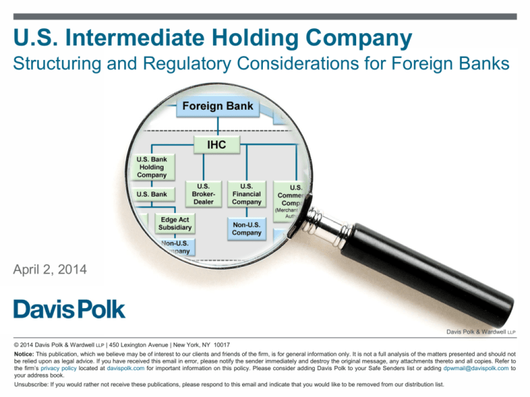 U S Intermediate Holding Company Structuring And Regulatory