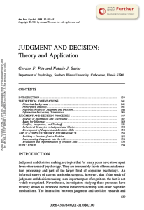 Judgment and Decision: Theory and Application