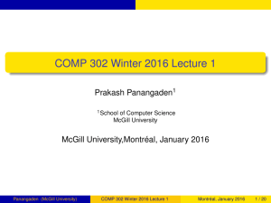 COMP 302 Winter 2016 Lecture 1 - McGill School Of Computer