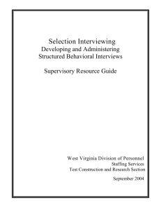 Selection Interviewing - State of West Virginia