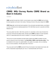 CBRE: WSJ Survey Ranks CBRE Brand as Best in Industry