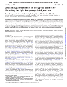 Diminishing parochialism in intergroup conflict by disrupting the right