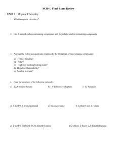 Exam Review Unit 1 - Organic Chemistry - SCH4U