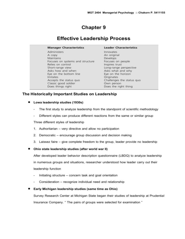 Chapter 9 Effective Leadership Process