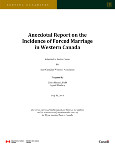 Anecdotal Report on the Incidence of Forced Marriage in Western