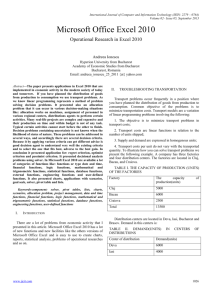 Operational Research In Excel 2010