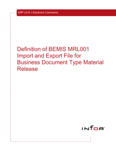 Definition of BEMIS MRL001 Import and Export File for Business