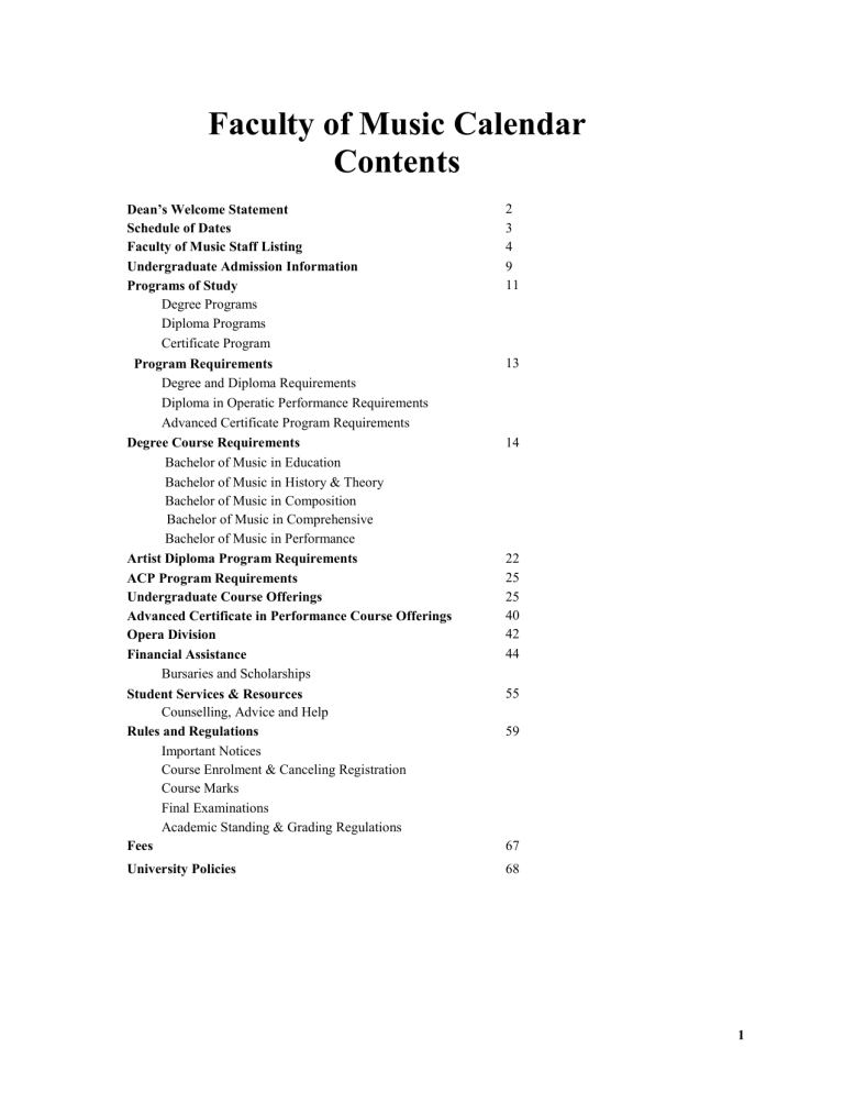 Faculty Of Music Calendar University Of Toronto