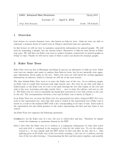 Lecture 17 — April 8, 2010 1 Overview 2 Euler Tour Trees