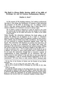 The Bank is Always Right: Section 165(3) of the Bills of Exchange