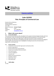 Course outline Code: BUS503 Title: Principles of Commercial Law