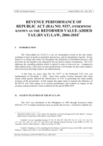 REVENUE PERFORMANCE OF REPUBLIC ACT (RA) NO. 9337