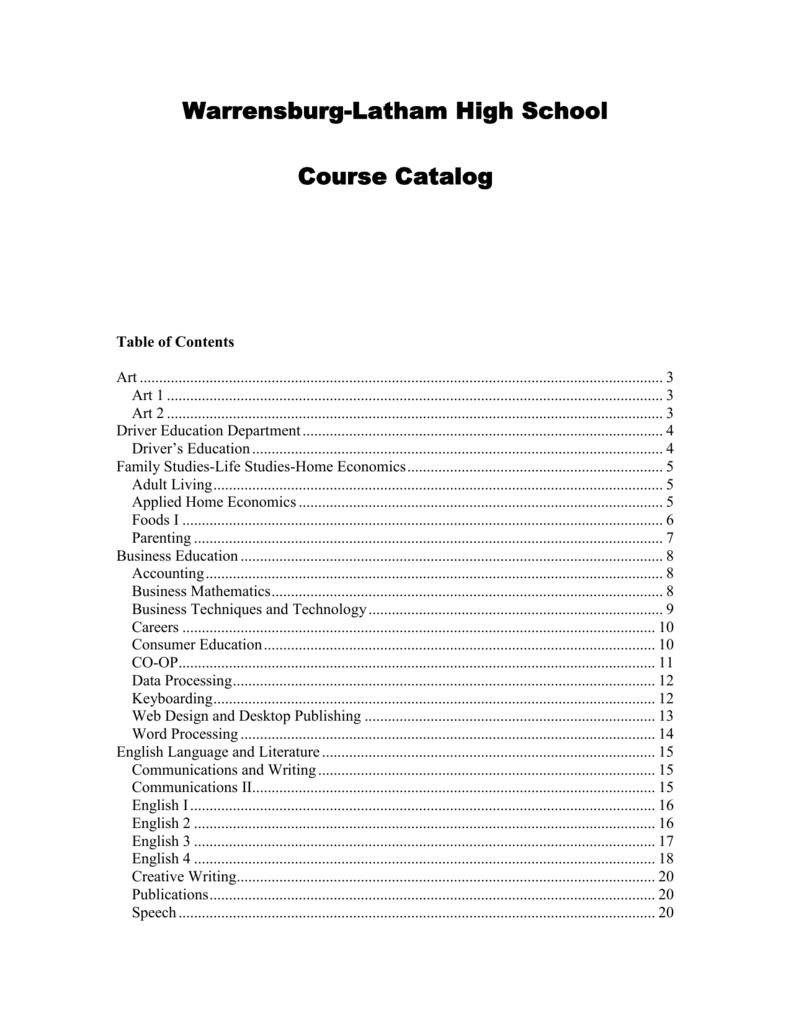 COURSE CATALOG HS Warrensburg