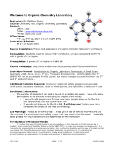 Welcome to Organic Chemistry Laboratory