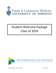 Student Welcome Package Class of 2016