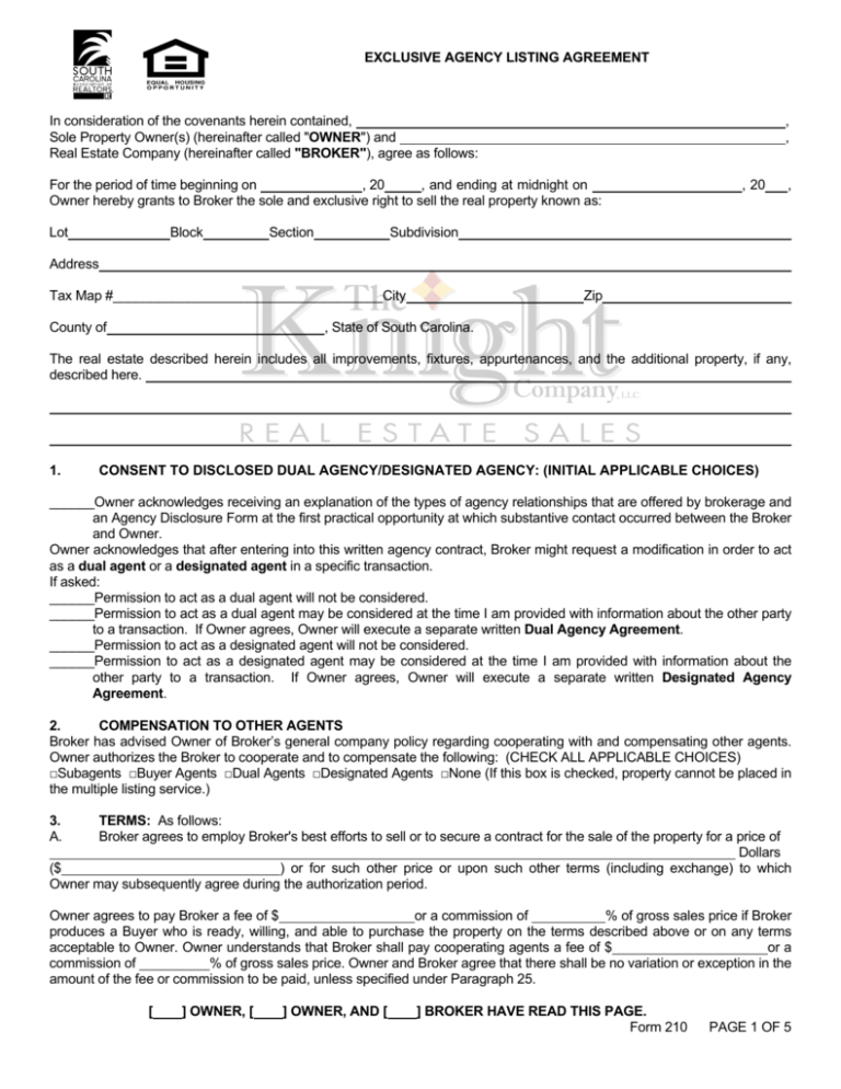 Exclusive Agency Listing